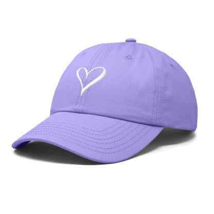 Hand Drawn Heart Hat Womens Embroidered Baseball Cap - color: Lavender