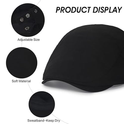 2Pcs Men's Newsboy Cap Cotton Flat Ivy Gatsby Driving Hat - color: 2b2-black+beige