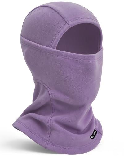 Balaclava Ski Mask for Men Women, Warm Fleece Face Mask Full Cover for Cold Weather Skiing Cycling, Ponytail Friendly - color: Light Purple
