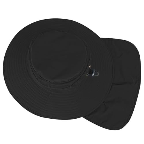 ZOORON Sun Hats for Men Women with Neck Flap Fishing UPF 50+ UV Protection - color: Black