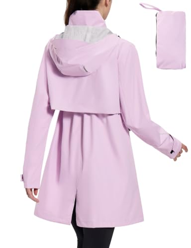 baleaf Women's Long Rain Coat Lightweight Packable Jacket with Hood - color: Pastel Purple, size: XX-Large