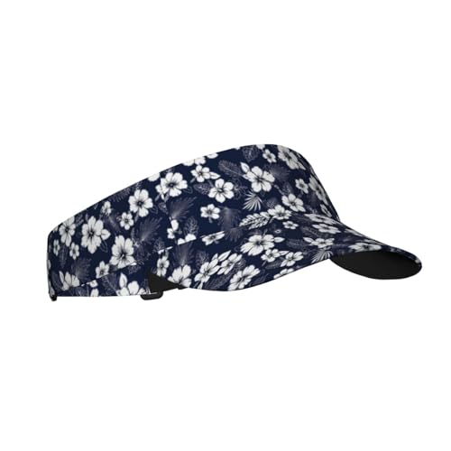 Unisex Sports Sun Visor Hats Adjustable Lightweight Packable Printed Empty Top Cap for Running Pickleball Golf Tennis - color: Navy Blue Hibiscus Flower