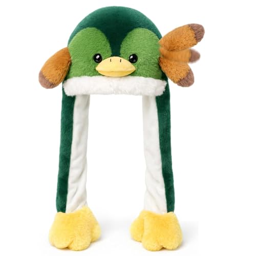 Moving Ear Hat, Soft Funny Animal Hats Jumping Beating Plush Caps Holiday Cosplay Dress Up Gift for Adult - style: Mallard