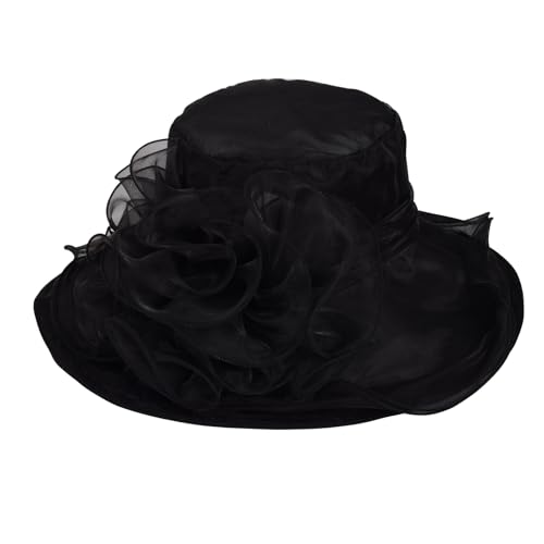 Derby Hats for Women 2025 Equestrian Derby Tea Party Fascinators Wide Brim - color: Black