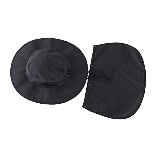 Home Prefer Outdoor UPF50+ Mens Sun Hat with Neck Flap Womens UV Protection Hat Wide Brim Safari Fishing Hiking Gardening Hat - color: Black