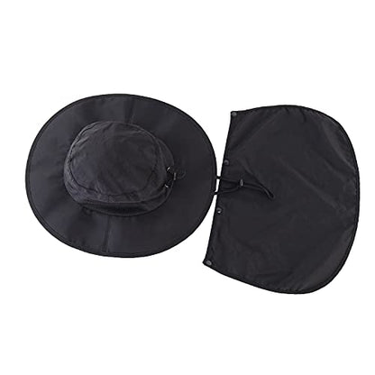 Home Prefer Outdoor UPF50+ Mens Sun Hat with Neck Flap Womens UV Protection Hat Wide Brim Safari Fishing Hiking Gardening Hat - color: Black