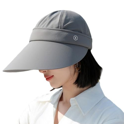 Women Sun Hats Detachable Wide Brim Sun Protection UPF 50+ Packable 2 in 1 Summer Beach Visor Cap - color: Grey