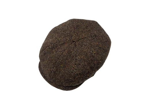Hanna Hats Connery Cap Tweed Mens Hat 100% Woolen Tweed Made in Ireland - color: Brown Fleck Salt & Pepper, size: X-Large