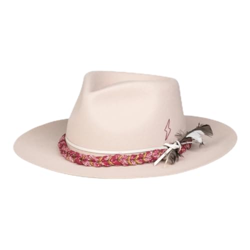 RUEDIGER Vintage Wide Brim Fedora Hats 100% Wool Stiff Felt Hat Rancher Hat with Lightning Logo Handmade Distressed/Burned - color: Elegant, size: 7 3/8