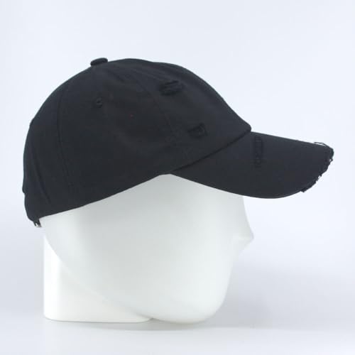 Washed Cotton Distressed with Heavy Stitching Adjustable Baseball Cap - color: Strap Black