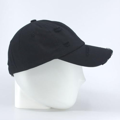 Washed Cotton Distressed with Heavy Stitching Adjustable Baseball Cap - color: Strap Black