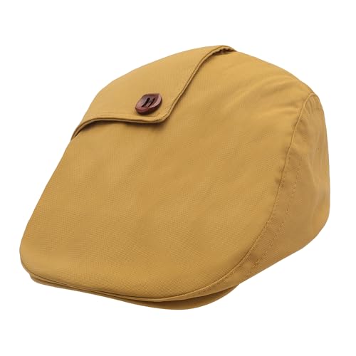 ZLYC Men Cotton Flat Cap Summer Scally Newsboy Beret Driver Hat - color: Button Decor Yellow