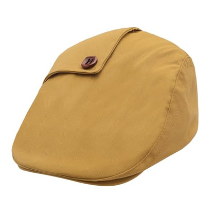 ZLYC Men Cotton Flat Cap Summer Scally Newsboy Beret Driver Hat - color: Button Decor Yellow