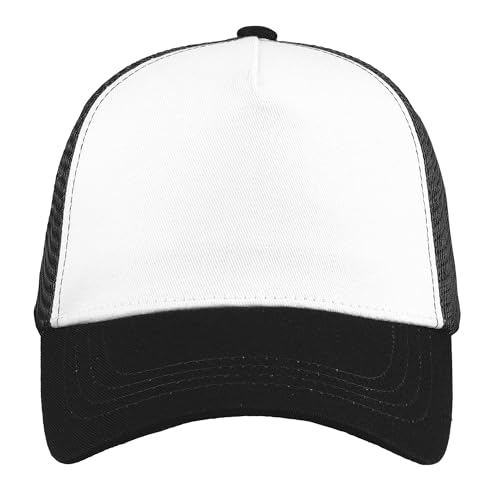 Falari 5-Panel Mesh Baseball Cap, Trucker Hat, Structured Plain Design, Cotton, Adjustable Size - color: 1pk Black
