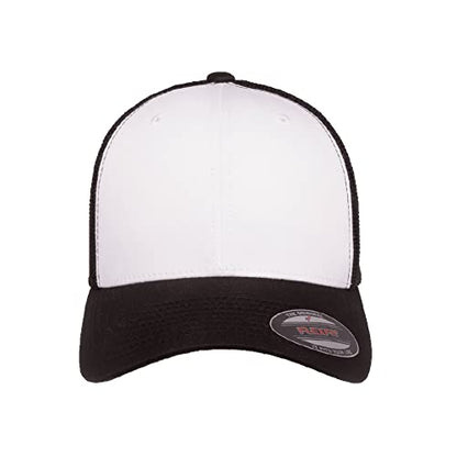 Flexfit 6511 Fitted Mid-Profile Stretchable Mesh Panels Trucker Cap - color: Black/White/Black, size: Large-X-Large