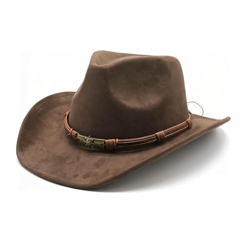 Cowboy Hat for Women and Men, Adjustable Felt Wide Brim Western Cowboy Hat for Parties, Size:M - color: Brown2