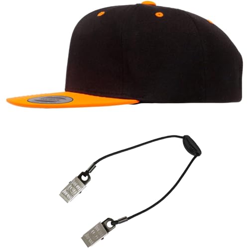 Yupoong Classics 6089 Wool-Blended Snapback Cap Bundle w/Cap Catcher - color: Black/Neon Orange