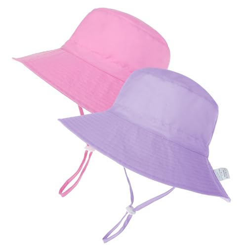Zando 2 Pack UPF 50+ Kids Sun Hat Baby Beach Bucket Hats for Summer Swim - color: Purple & Pink, size: 0-6 Months