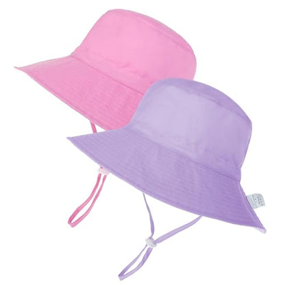 Zando 2 Pack UPF 50+ Kids Sun Hat Baby Beach Bucket Hats for Summer Swim - color: Purple & Pink, size: 4-8 Years