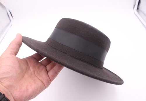 Classic Black Fashion Fedora Flat Hat Elegant Jazz Hats Brim Church Derby Cap for Head Circumference 22-22.8inch
