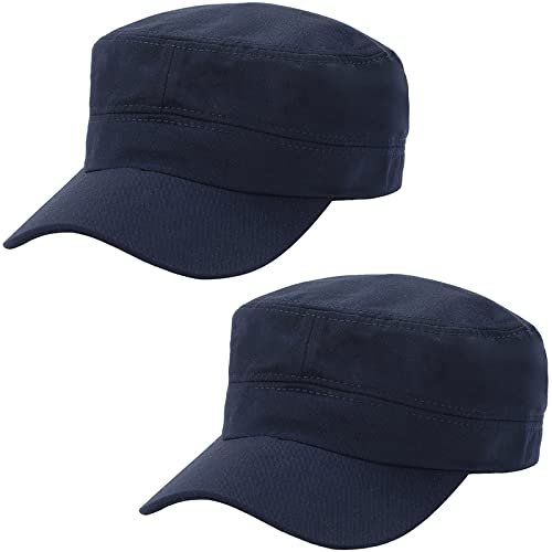 2 Pack Cadet Army Caps Flat Top Military Hats for Men Women - color: Navy Blue