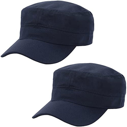 2 Pack Cadet Army Caps Flat Top Military Hats for Men Women - color: Navy Blue