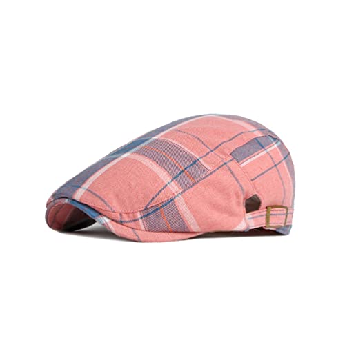 WITHMOONS Adjustable Colorful Plaid Flat Cap Newsboy Cabbie Gatsby Golf Beret Hat YZ30109 - color: Pink