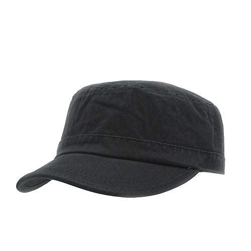 The Vintage Year Heavy Stitch Washed Cotton Cadet Hat Military Army Cap - color: Army Black, size: One Size