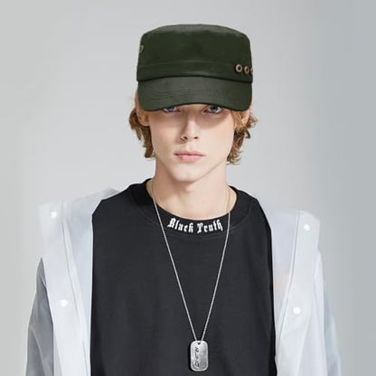 Cadet Army Hat 2 Pieces Flat Top Cap Unisex Military Hat for Women Men - color: Black C + Army Green C