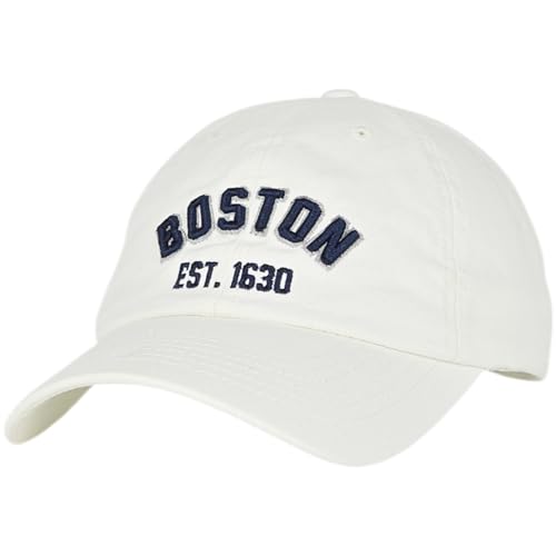 E BY ELIDAN Boston EST 1630 Dad Hat, Embroidered Cotton Baseball Cap - color: White Est 1630