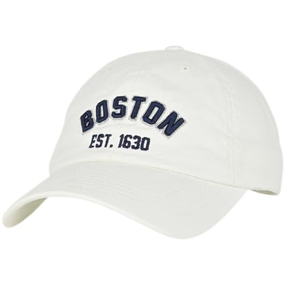 E BY ELIDAN Boston EST 1630 Dad Hat, Embroidered Cotton Baseball Cap - color: White Est 1630