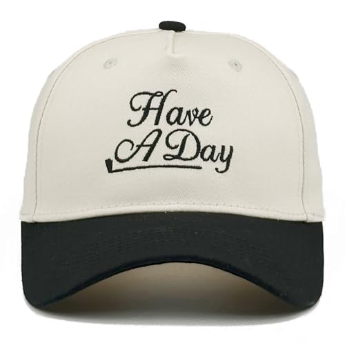 Embroidered Baseball Cap, Cotton Dad Hat, Fun & Heartfelt Stitching, Adjustable Casual Outdoor Hat for Men Women - color: Have a Day - Black/Beige