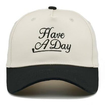 Embroidered Baseball Cap, Cotton Dad Hat, Fun & Heartfelt Stitching, Adjustable Casual Outdoor Hat for Men Women - color: Have a Day - Black/Beige