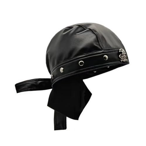 Leather Biker Skull Cap for Women Adjustable Skull Motorcycle Hat with Snug Fit, Stylish Biker Head Wrap & Riding Cap - color: Skull