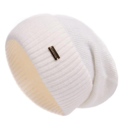 jaxmonoy Slouchy Beanies for Women Winter Lightweight Ladies Knit Hat Cuffed Soft Warm Slouch Beanie Cap - Brown - color: White