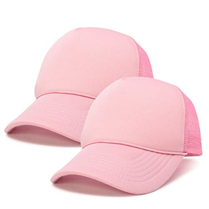 DALIX Solid Blank Trucker Hats Caps 2 Pack - color: Light Pink