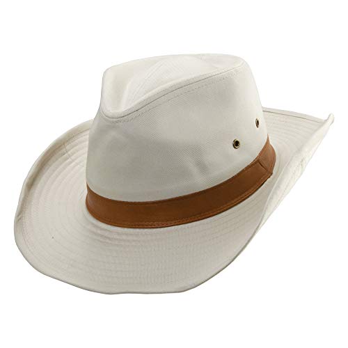 Dorfman Hat Co. - Saguaro -Men’s Twill Outback Hat -Garment Washed Twill -Faux Leather Band - UPF 50+ - color: Putty, size: X-Large