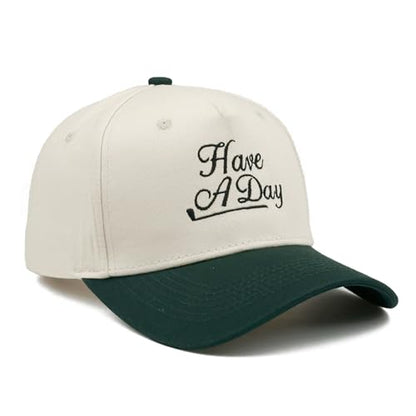 Embroidered Baseball Cap, Cotton Dad Hat, Fun & Heartfelt Stitching, Adjustable Casual Outdoor Hat for Men Women - color: Have a Day - Dark Green/Beige