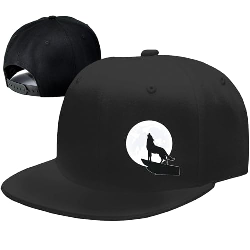 Snapback Hats for Men Flat Bill Hats for Men Fitted Hat Black Baseball Hats Hip Hop Caps - color: Wolf and Moon