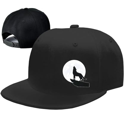 Snapback Hats for Men Flat Bill Hats for Men Fitted Hat Black Baseball Hats Hip Hop Caps - color: Wolf and Moon