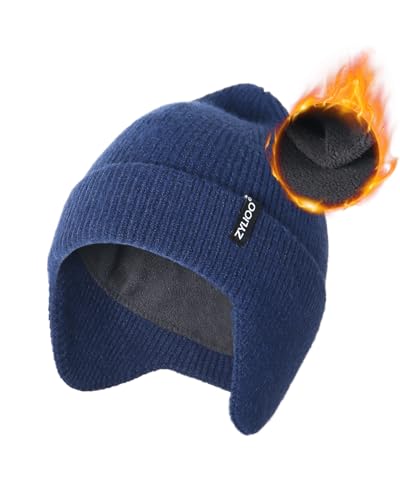 Zylioo XXL XL L Beanie for Big Heads Men Women, Ear Flap Winter Knit Hat - color: Navy, size: Medium-Large