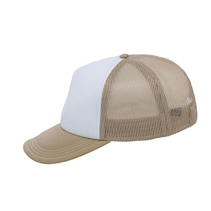 Lids Blank Basic Foam Trucker Adjustable Snapback Hat - color: White/Khaki