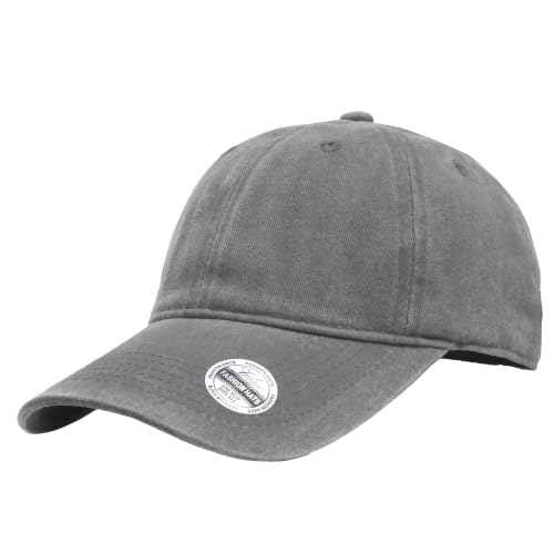 Falari Vintage Washed Cotton Baseball Caps, Original Classic Adjustable Size Low Profile Unconstructed Distressed Dad Hat - color: 1pk - Gray