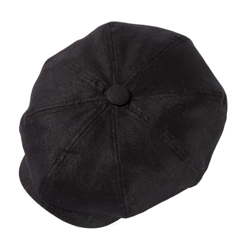 Oversized XL XXL Natural Linen Flat Cap Lightweight 8 Panel Summer Cooling Eco-Friendly Newsboy Hat Golf Outdoor - color: Black, size: Medium-Large