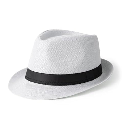 Classic Short Brim Fedora Summer Beach Trilby Hat - color: Black Band-white