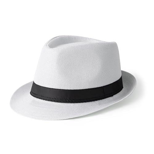 Classic Short Brim Fedora Summer Beach Trilby Hat - color: Black Band-white
