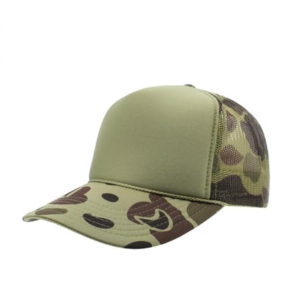 High Crown Foam Mesh Camouflage Tri-Color Oak Leaves Trucker Hat Baseball Cap - color: Kly/Lt.lod/Kly