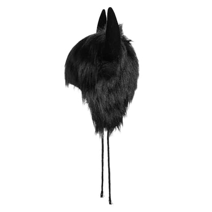 Winter Plush Hat with Horns Faux Fur Animal Trapper Hat Ox Ears Beanie for Halloween Xmas Carnival Cosplay - color: Black