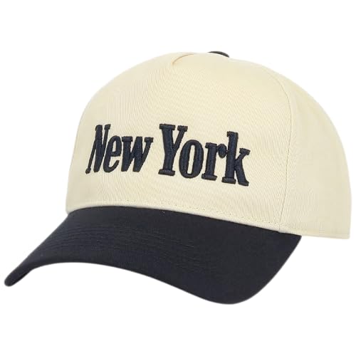 E BY ELIDAN New York Trucker Snapback Hat 3D Embroidered Baseball Cap - color: Cream Black