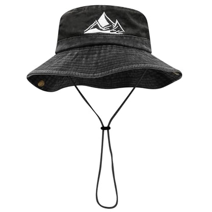 Sun Bucket Hat for Men Women Fishing Beach Safari Trendy Cotton Cowboy Cap for Golf Hiking Hunting Outdoor Boonie - color: Mountain Black